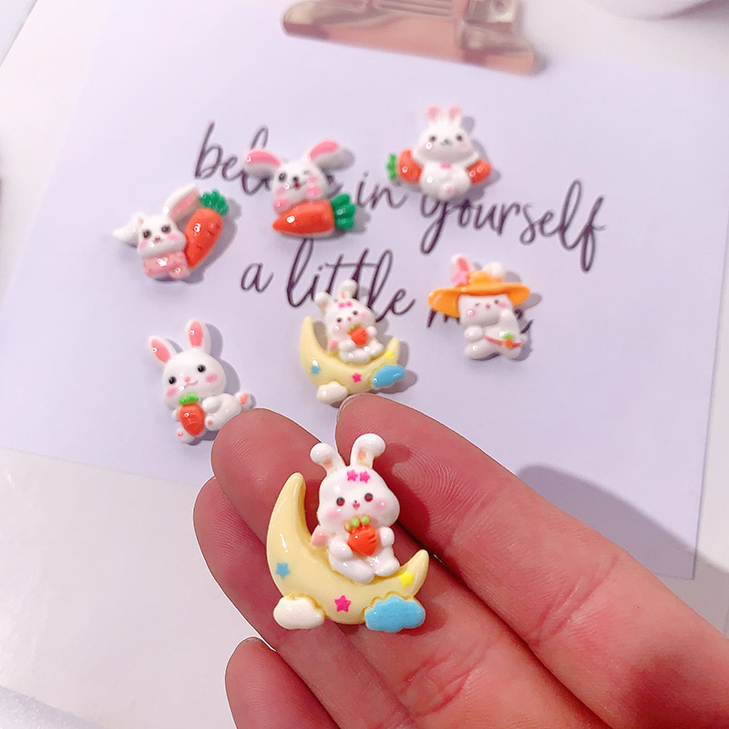 Nuevo brillante zanahoria conejo accesorios de resina diy crema pegamento para el cabello botón de zapatos hechos a mano de la luna conejo zanahoria