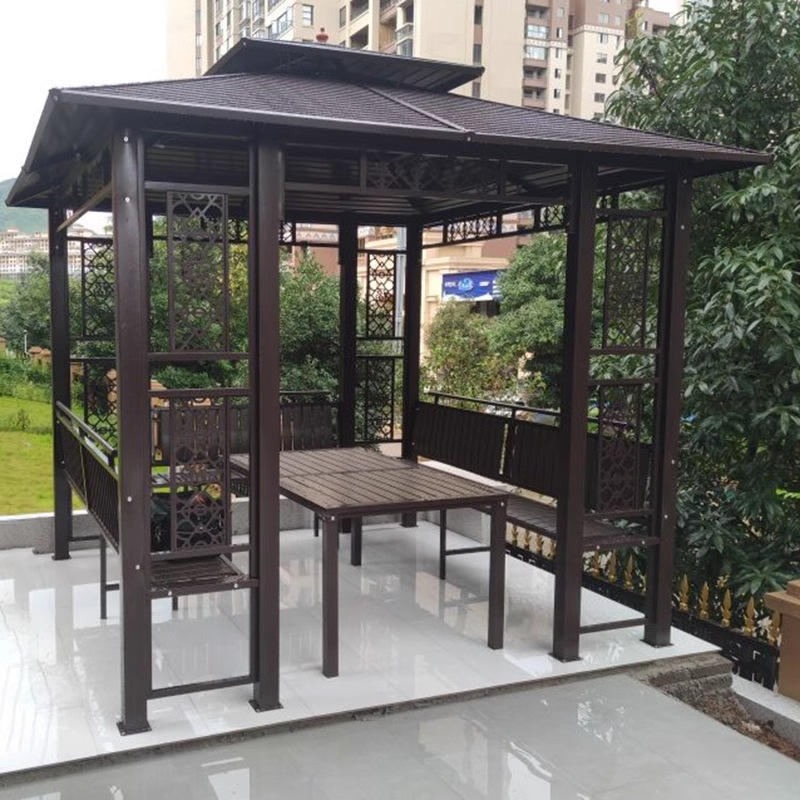 Villa jardín terraza pabellón de cuatro esquinas patio de ocio al aire libre sombrilla galvanizado al aire libre pabellón a prueba de lluvia