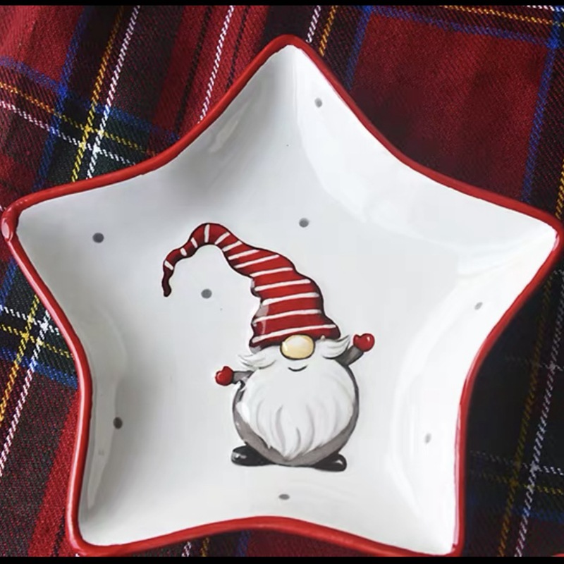 Navidad de cerámica de doble capa Placa de cadena de tres capas de muñeco de nieve plato de merienda marido pastel plato de fruta postre plato de vajilla traje