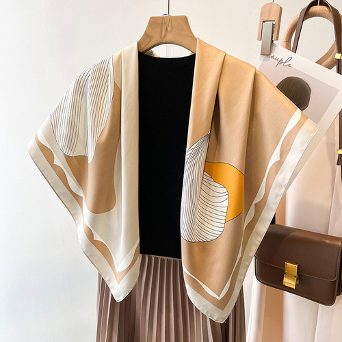  Silk Scarf Women's Fashion Temperament Large Square Scarf Women's Twill Decorative Scarf Vacation Sun Protection Shawl Scarf Headband