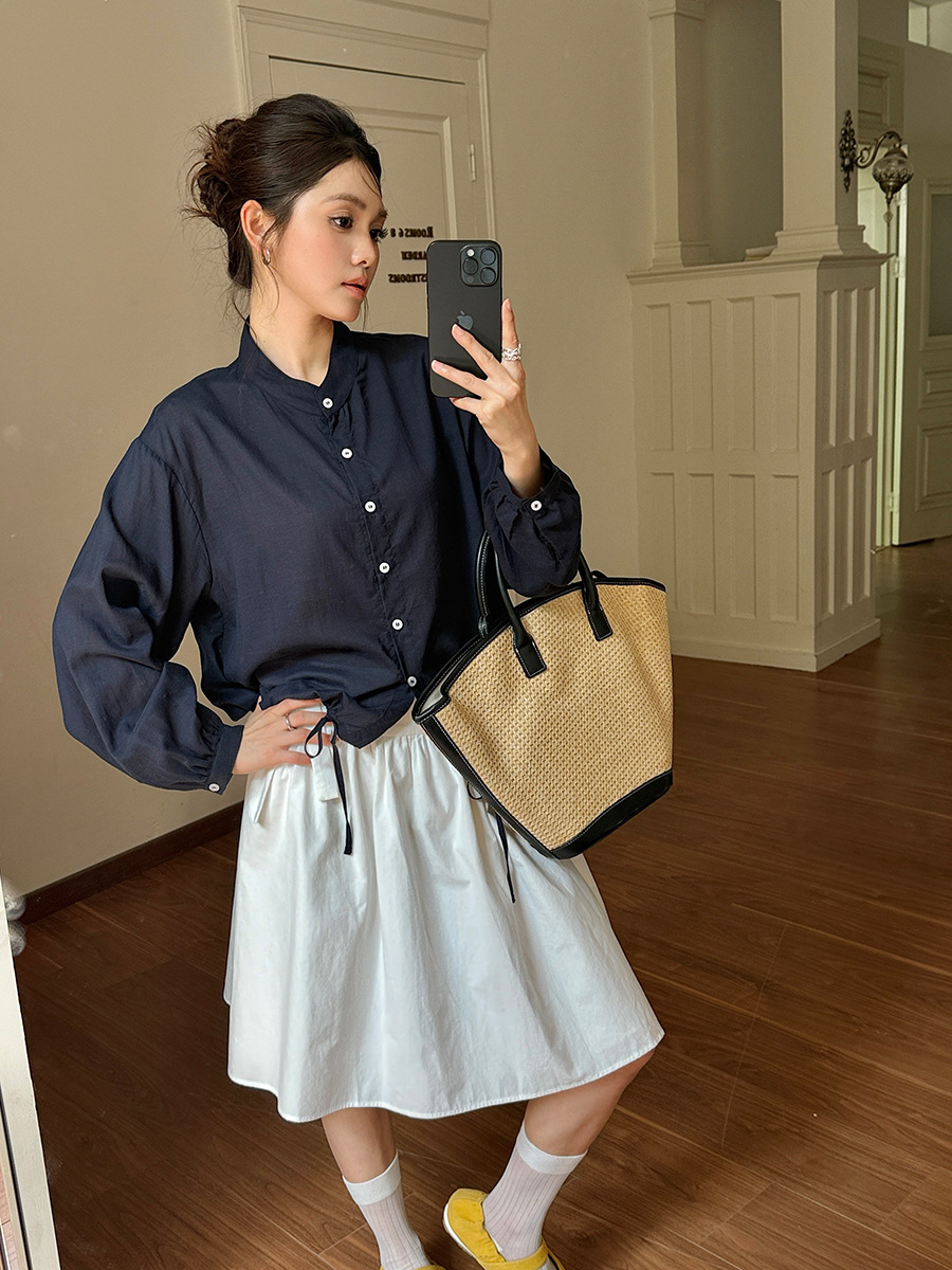 森岛 兰精天丝亚麻衬衫女春夏防晒抽绳微透开衫轻薄宽松凉感外套