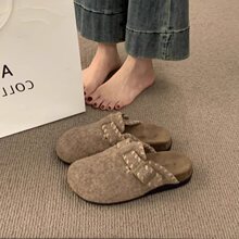 厚底包头半拖鞋外穿新款2025女勃肯鞋一脚蹬复古风金属扣懒人韩版