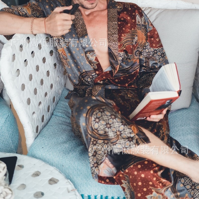 Amazon Luxury New Product 24-year-old Men's and Women's Long Bathrobe Pajamas Printed Kimono Sun Protection Cardigan Couple Loose Style