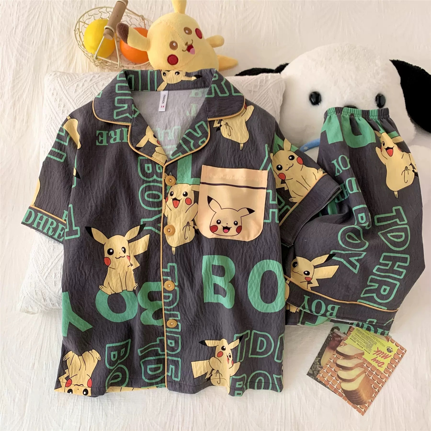 Korean Style Children's Pajamas Plaid Cloud Cotton Short-Sleeved Thin Summer Princess Collar Home Clothes Set Foreign Trade Wholesale