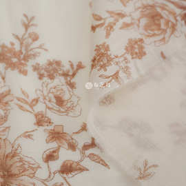 印染暖橘色古典花朵半透纤维色织布料服装连衣裙旗袍面料B垂坠