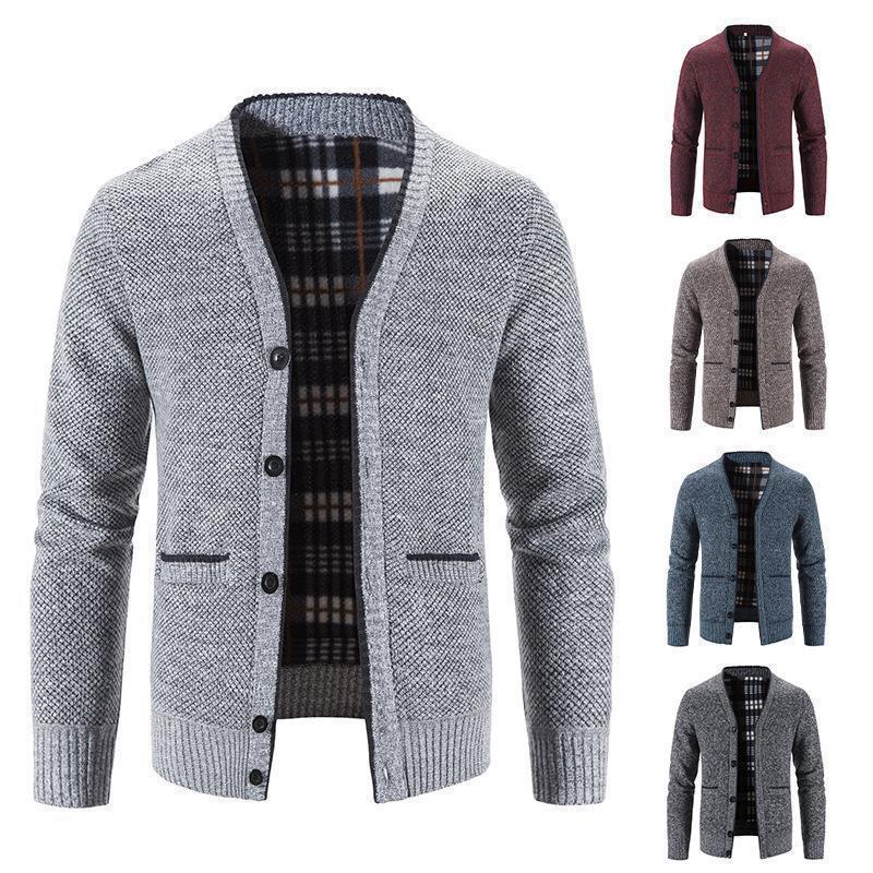 New Autumn and Winter Cardigan Jacket, Trendy Korean Style Casual Thickened V-Neck Men's Knitted Sweater Jacket