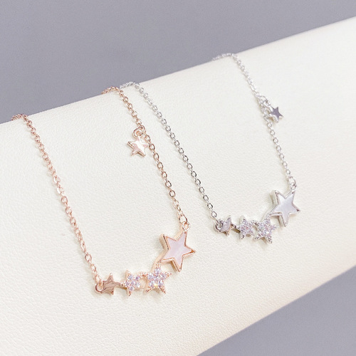 Korean style fashionable five-pointed star necklace for women, real gold-plated shell clavicle chain, niche design, light luxury necklace jewelry trend