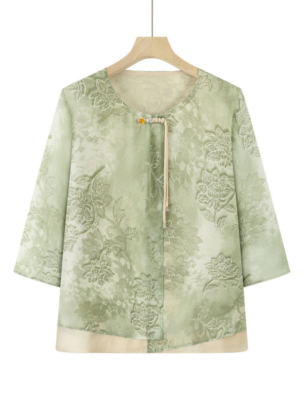 おしゃれなママのサマースーツ、おしゃれなおばあちゃんの服、薄手の母の日の服、中高年向けの中国風シャツ|undefined