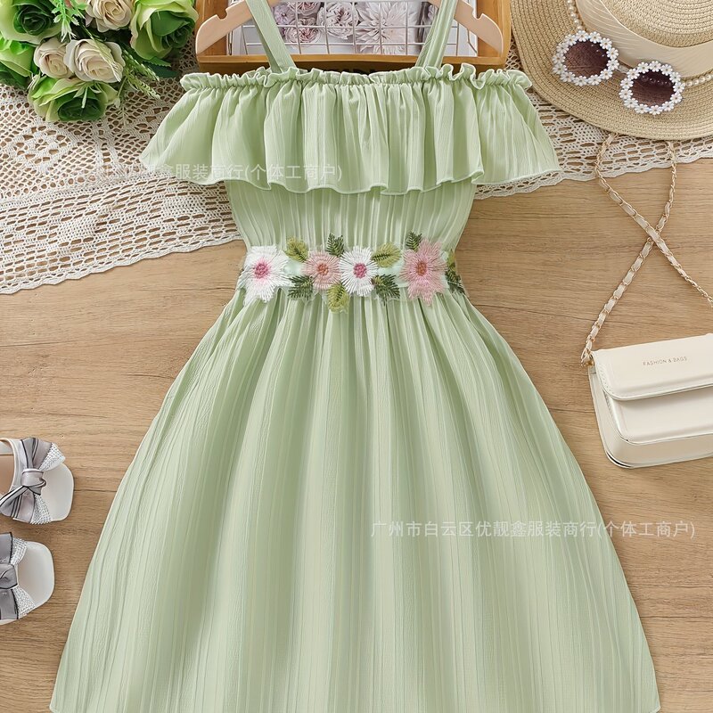 girl grace off shoulder dress 夏季童装吊带连衣裙童装裙子货源|undefined