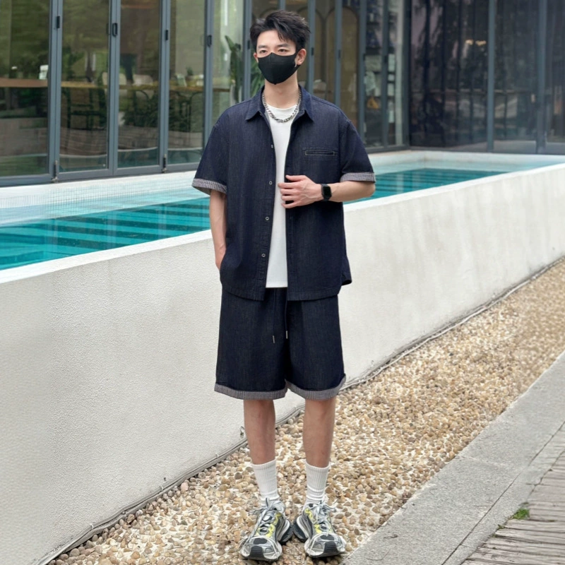 Летний костюм из лиоцелла и тенселя, кэжуал, мужской, модный, универсальный, с короткими рукавами и шортами, комплект из двух предметов