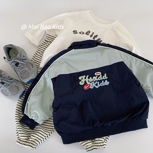 Mabao Kidsren's Jacket 2025 Autum New Korean Style Color Matching Jacket for Boys and Girls Baby Tops Woven Kidsren's Clothing