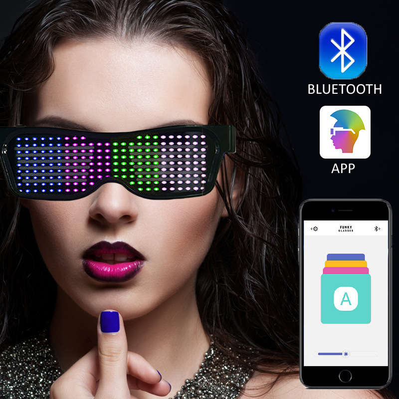 LED Bluetooth gafas luminosas APP Control de conexión de teléfono móvil dinámico luminoso multi-idioma Bar discoteca accesorios de audio