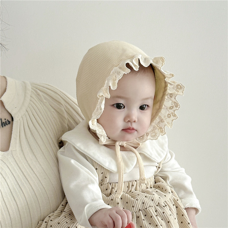 Sombreros para bebés primavera y otoño pequeños meses princesa corte sombrero para bebés puerta de chimenea algodón recién nacido sombrero de invierno