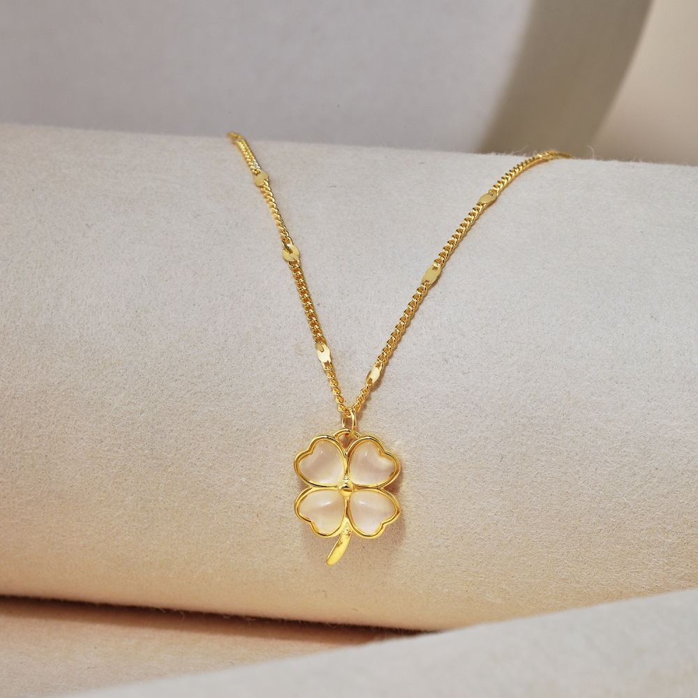 All Seasons Season 1 Piece 925 Sterling Silver Four Leaf Clover Heart Shape Ginkgo Leaf 925 Sterling Silver Cable Chain Pendant Necklace