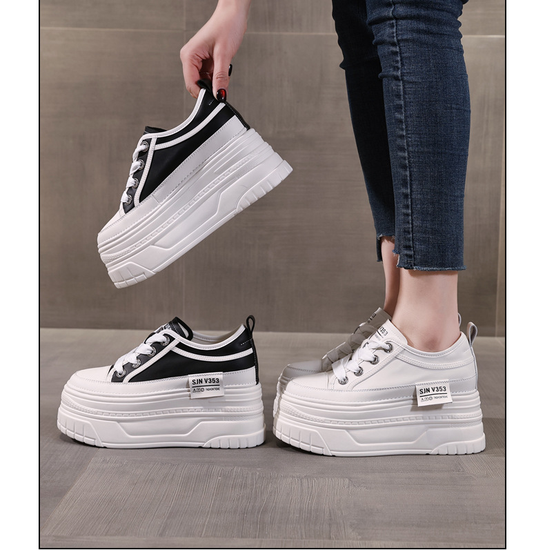 Giày sneaker nữ đế dày bánh xốp trắng phối đế độn cao — Màu đen chi tiết 20