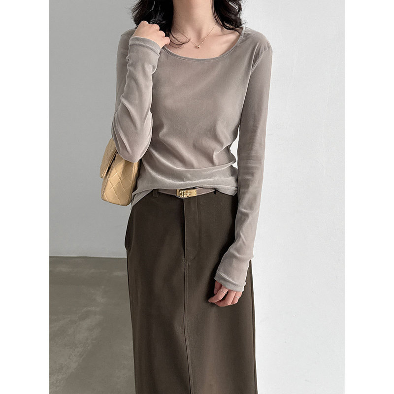 Luxury Velvet Long-Sleeve Top for Women 26 New Simple Commuting Versatile Slimming Base Shirt 21112 Luxury Velvet Long-Sleeve Top for Women 26 New Simple Commuting Versatile Slimming Base Shirt 21112