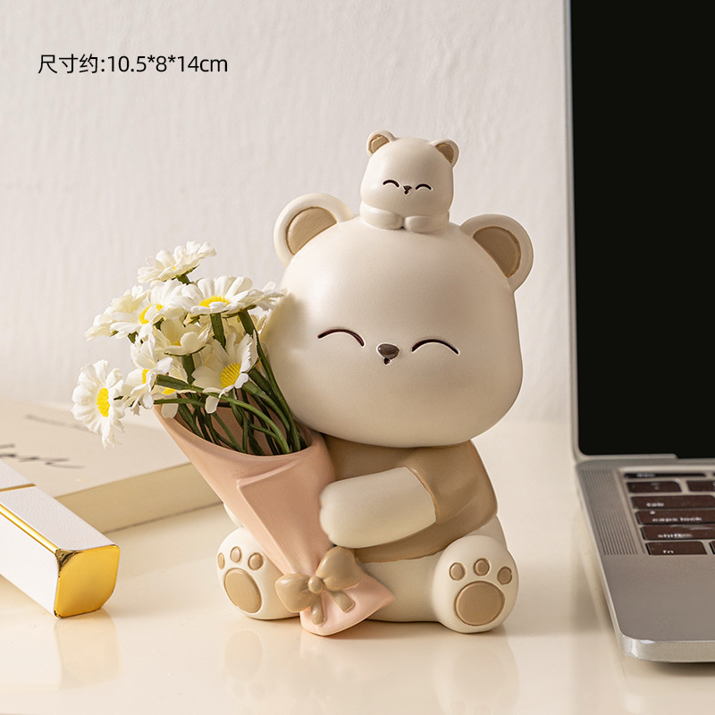 작은 꽃다발 곰 라이트 카레 카모마일 화이트