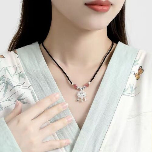  New Peace Lock Necklace Pendant Braided Rope Longevity Lock Light Luxury Sister's Birthday Gift