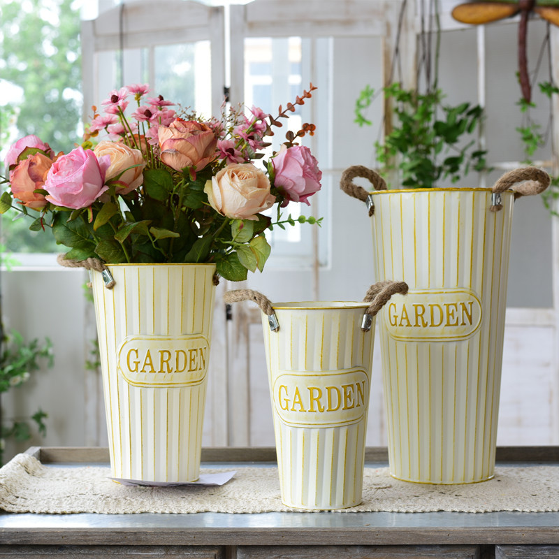 鲜花桶家用醒花桶 花店干花插花铁桶家居装饰铁皮花瓶花盆 干花桶