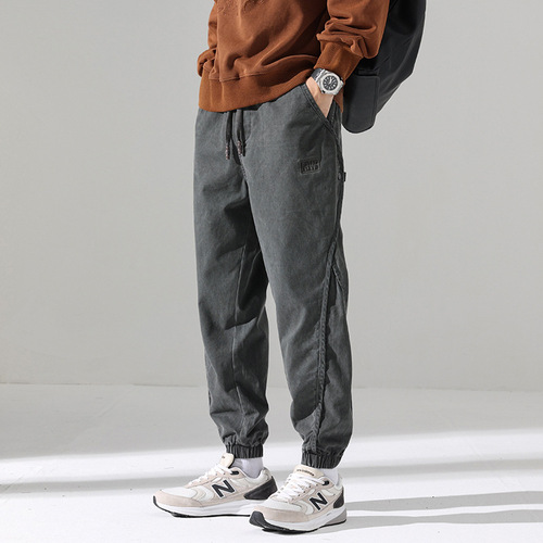 秋季美式潮牌工装裤男宽松大码束脚哈伦裤秋冬款加绒休闲长裤