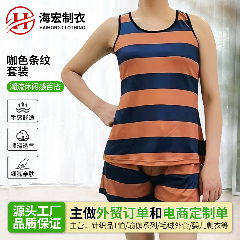 Wholesale Sling Loose Striped Vest Shorts suit Trendy Casual Fashion Striped Shorts Top Two-Piece Set