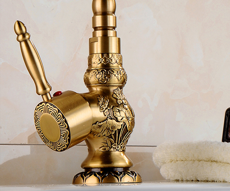 European-style antique thickened full copper carved kitchen faucet, bathroom washbasin, cold and hot water dual household underfloor basin undefined