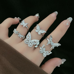 簡約蝴蝶滿鑽輕奢高級感開口戒指女ins冷淡風百搭小眾設計食指戒