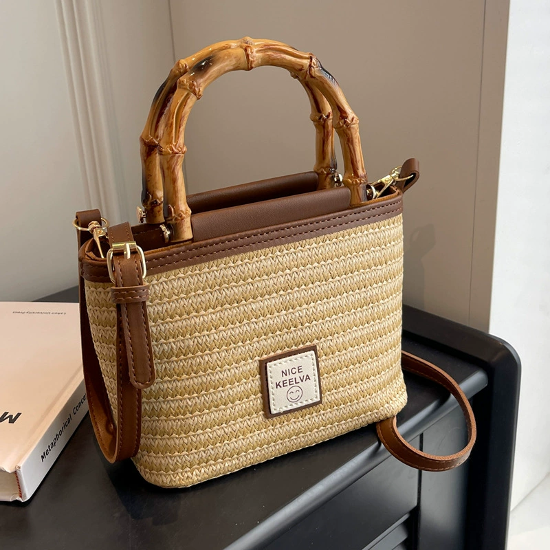 Straw shoulder bag, summer woven bamboo one-shoulder bag, 2023, internet celebrity