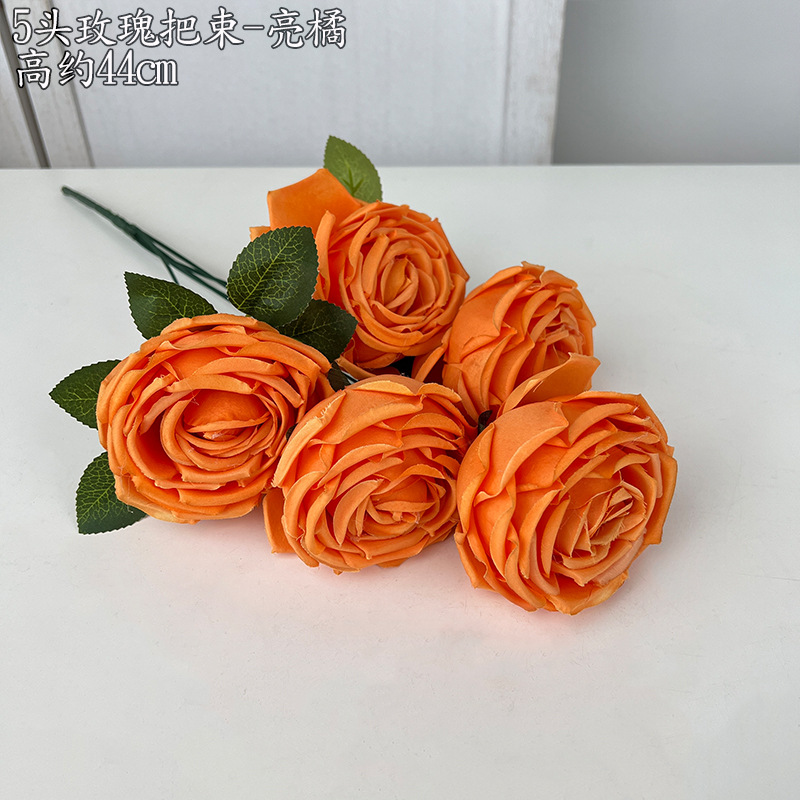 Alta simulación 5-cabeza curling Rosa mango manojo francés ramo carretera plomo flor artificial falso decoración del hogar boda Rose