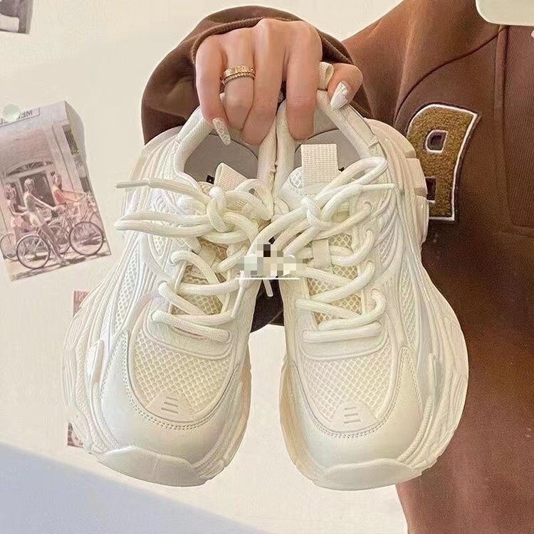 Hong Kong Style White Mesh Breathable Women's Sneakers 2026 Spring New Thick-Soled Versatile Dad Shoes for Petite Individuals