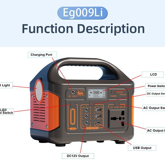 Fuente de alimentación al aire libre de fosfato de hierro de litio de gran capacidad al aire libre conveniente 300W 500W fuente de alimentación portátil conveniente 220V 110V