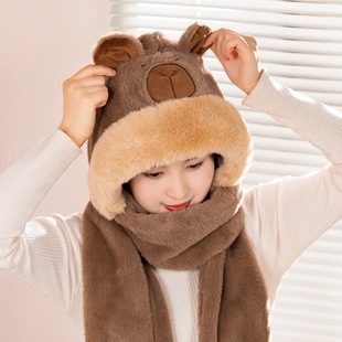 Cute Capybara Capybara Scarf, Hat, Gloves, Three-In-One Winter Warm and Thickeneded All-In-One Cold Protection