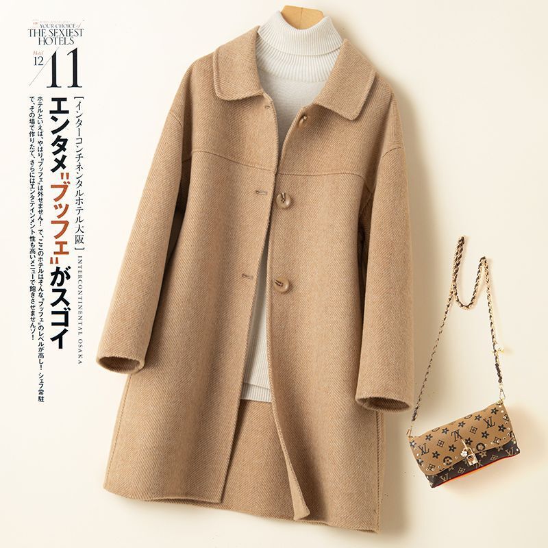 Summer New Double-Sided Cashmere Coat for Women, Mid-Length Doll Collar, Loose New Small Sheep Coat