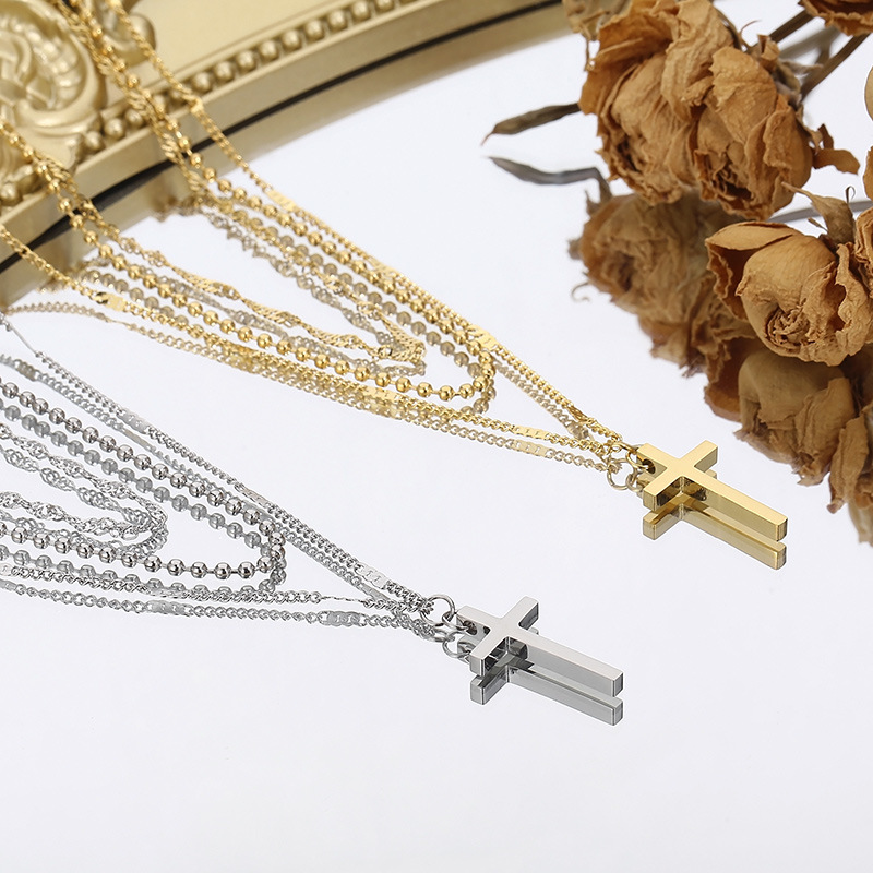 Stone-Free Inlay Material PVD Coated 18K Gold Plated Geometric Stainless Steel Elegant Waterproof Non Tarnish 304 Stainless Steel Layered Necklaces