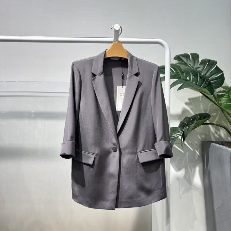 Mm Mai Mai 26 New Summer Style Classic Workwear Right-Shoulder Three-Quarter Sleeve Dark Gray Suit Jacket for Women 59H4313411Q Mm Mai Mai 26 New Summer Style Classic Workwear Right-Shoulder Three-Quarter Sleeve Dark Gray Suit Jacket for Women 59H4313411Q