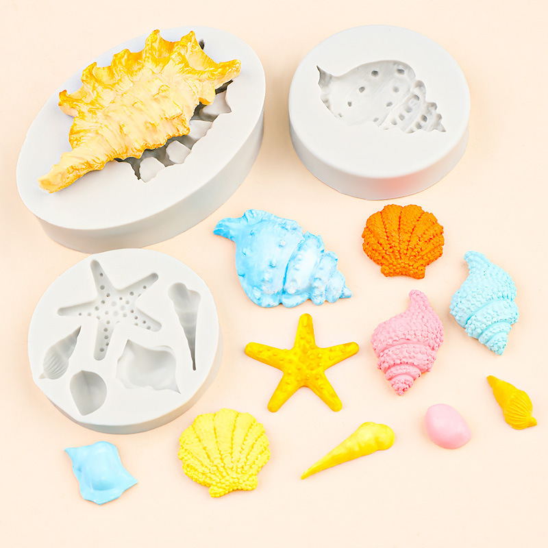 Ocean Conch Series Molde de silicona Chocolate Funda de chocolate Decoración de pastel de goteo Molde de herramienta de decoración de yeso