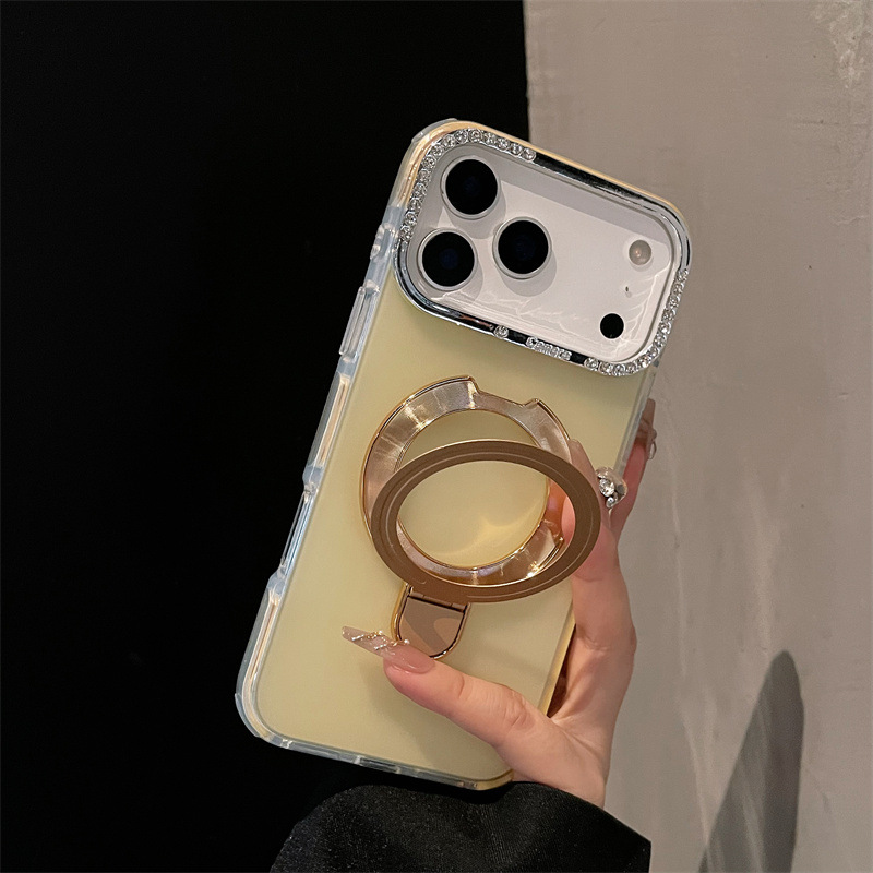 Carcasa de soporte de succión de borde redondo para iPhone17Promax esmerilado teléfono móvil manzana 16 Casas de gafas de diamante 15
