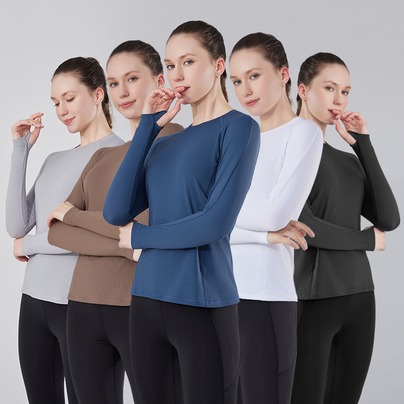 Nueva Ropa Interior Deportiva para Mujer de Otoño e Invierno, Camiseta Interior de Manga Larga de Seda Helada de Secado Rápido para Yoga, Running y Fitness al Aire Libre