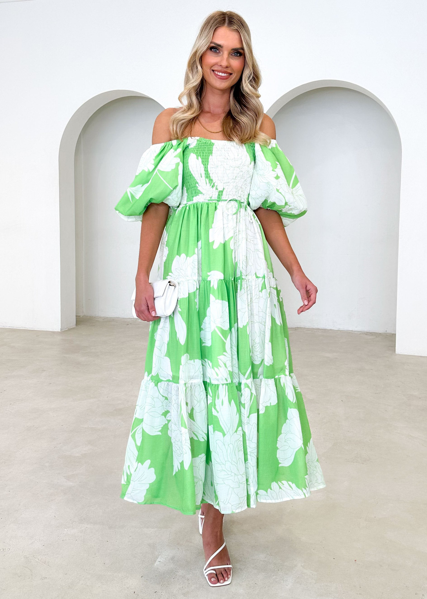 Women's Swing Dress Elegant Pastoral Off Shoulder Printing Short Sleeve Flower Maxi Long Dress Holiday Daily display picture 15