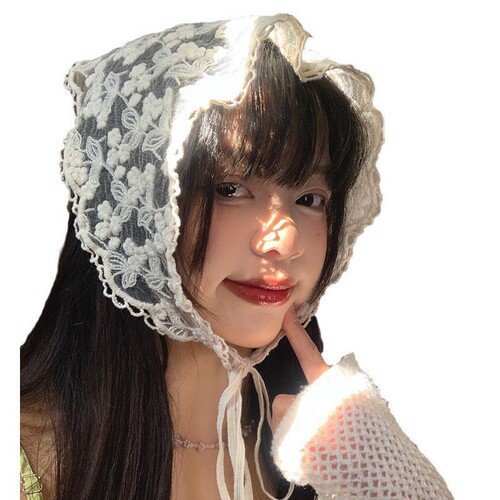 Summer Lace Edge Head Scarf Women Sun Protection Triangle Bandana Hair Tie Pastoral Style Beach Photos High-End Accessory
