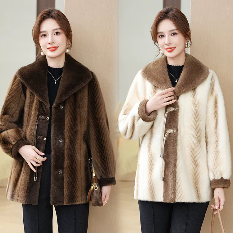Молодая мама осенне-зимняя имитация норкового бархатного пальто средней длиной 2024 новый средний и пожилой женский теплый повседневный пиджак