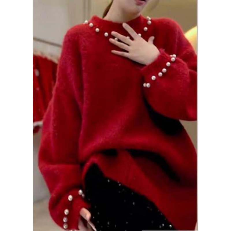 Suéter de cuello redondo suave de gran tamaño de invierno de otoño y invierno perezoso chaqueta suelta de color sólido camisa de punto de manga larga