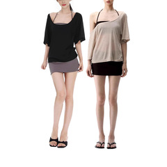 レトロな新商品の首を掛けて胸を拭いて肩を現して頭の半袖の女性の夏のtシャツをかぶせます。
