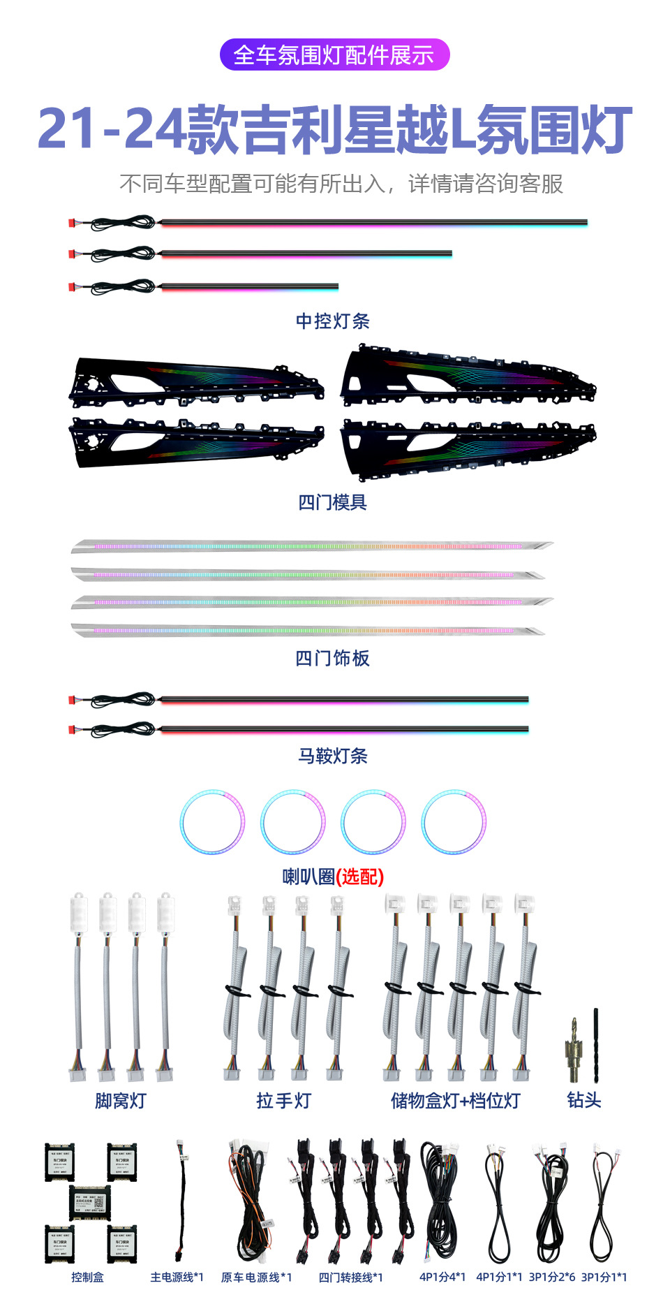 Car ambient lighting suitable for Geely Xingyue L, Grand Koleos, and Monjaro