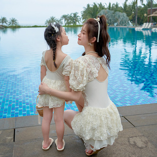 Parent-child Swimsuit New Internet-famous One-piece Belly-covering Slim-looking Women's Small and Medium-sized Children's Girls' Mother and Daughter Swimwear Cross-border Swimwear