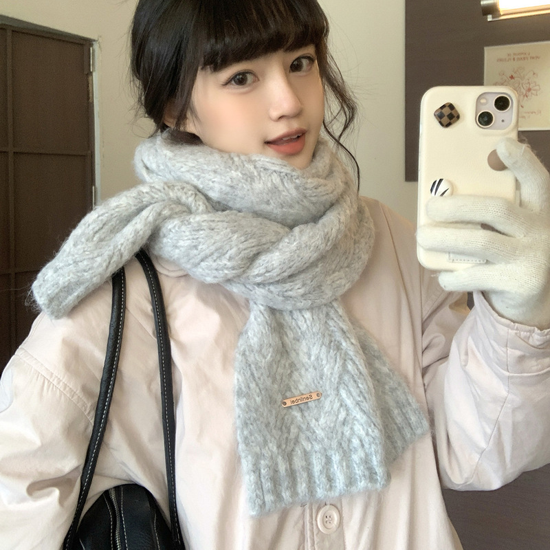 Alpaca wool knitted scarf women's autumn and winter new Korean style all-match thick warm wool scarf