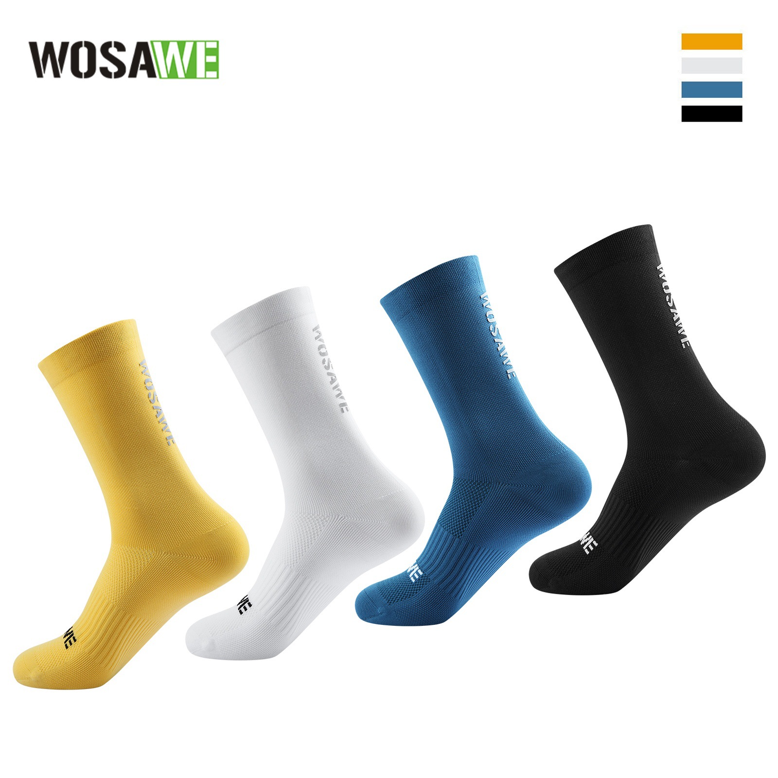 Wosawe Outdoor Sports Professional Cycling Socks, Night Reflective Mid-Calf Socks, Quick-Drying Breathable Hiking and Mountaineering Casual Socks