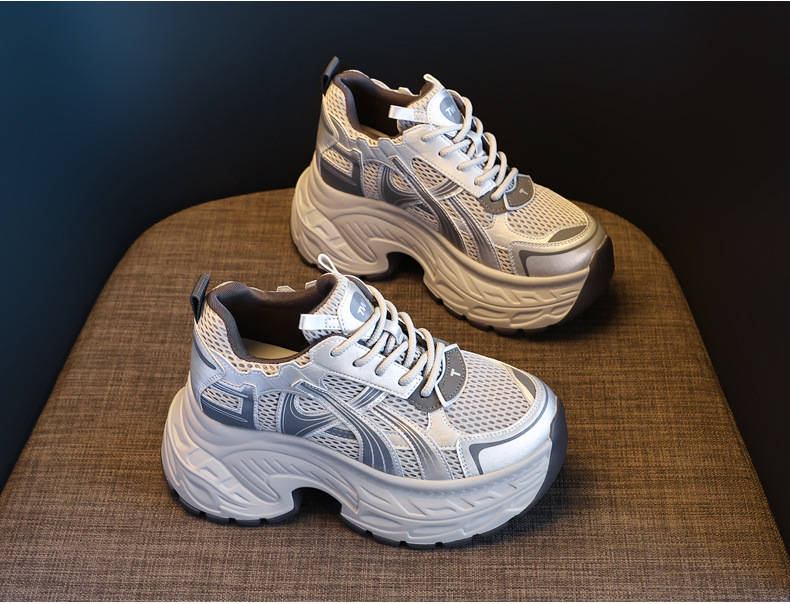 Giày sneaker nữ đế dày tăng chiều cao phong cách retro, gót 8 cm — Màu thẻ chi tiết 5