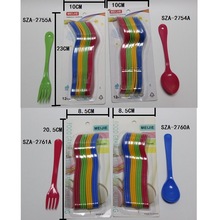 外贸产品彩色深色12个/卡塑料勺子  塑料叉  12个/袋西餐叉勺套装