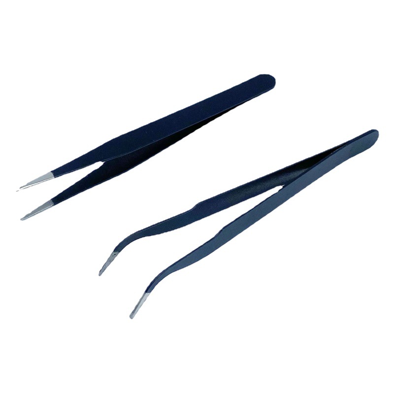 Pinzas de acero inoxidable antiestático pinzas negras 1,0 espesor codo recto diamante pintura Nido de Pájaro pelo recogiendo clip de entrega